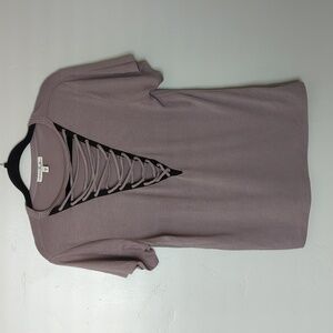 Express Lace Up Grey Short Sleeve Women's‎ Shirt Size XS